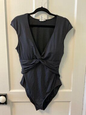 Bleu Rod Beattie cap-sleeve black swimsuit, size 14